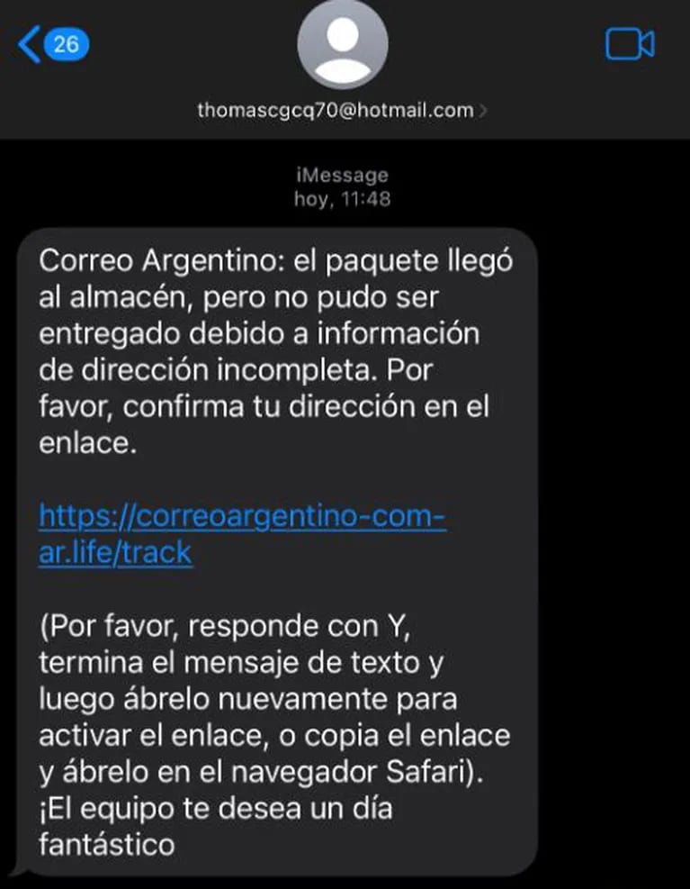 Así tratan de engañarte: una nueva estafa por SMS simula una entrega del correo argentino y roba tus datos. (Captura: TN Tecno)